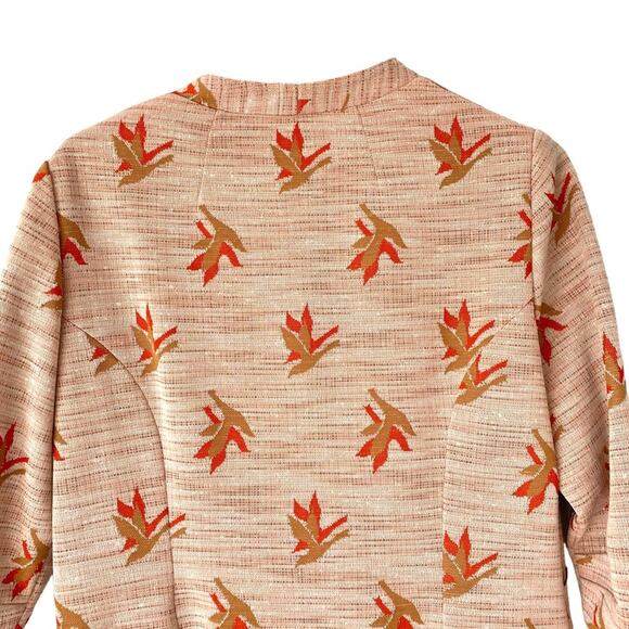 Herbert Levy Vintage 1940s Bird Print Orange Brown Textured Dress Pleats large - Picture 6 of 12